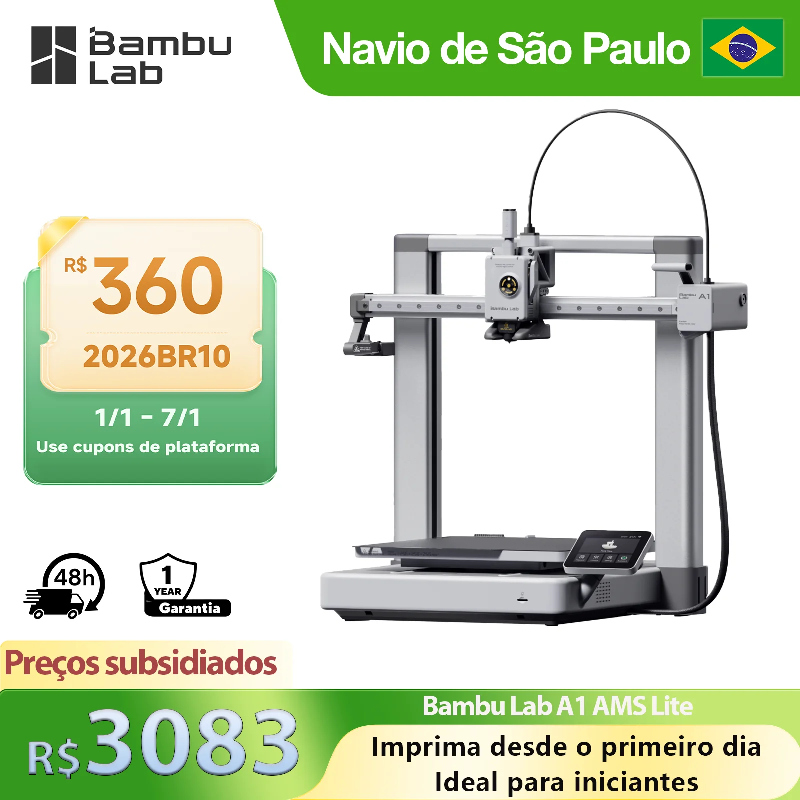 Bambu Lab A1 3D Printer High Quality 500 mm/s High Speed Modular Design Compatible with Optional AMS Lite Flexible Upgrades