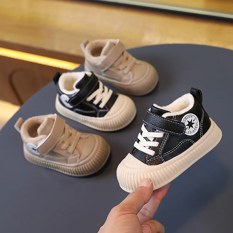 

2024season boy cotton shoes plus velvet soft bottom girls thermal toddler shoes