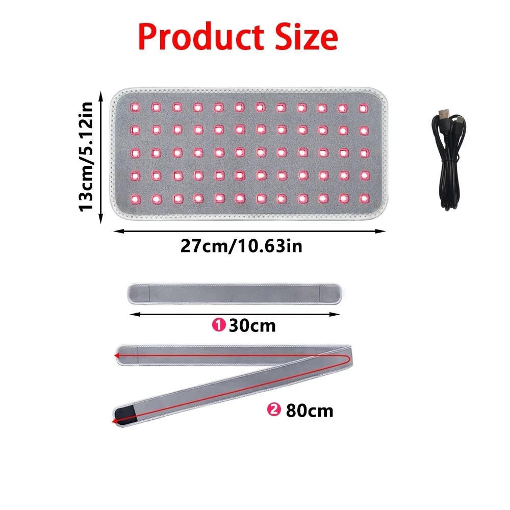 60 LEDs Red Light Belt for Fatigue Relief 660nm 850nm Red Infrared Light Pad for Waist,Back,Abdomen,Knees,Wrists Joints Muscle