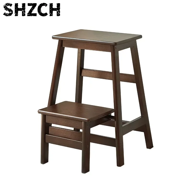Heavy Duty Solid Wood Folding Step Ladder 3-Step with Swivel Base Multi-Purpose Stool for Home Kitchen Garden