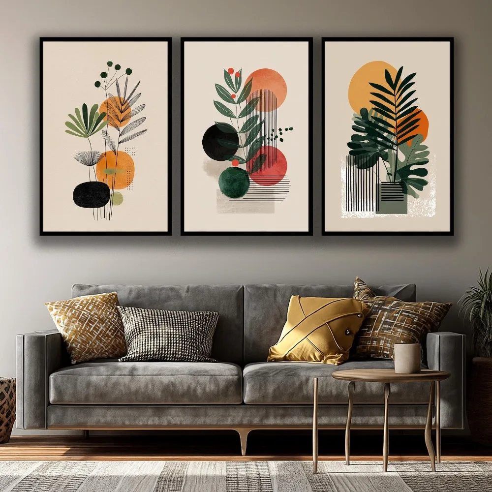 3pcs Frameless, Bohemian Minimalist Wall Art, Plant Wall Decoration, Digital Download, Living Room Bedroom Wall Art Decoration