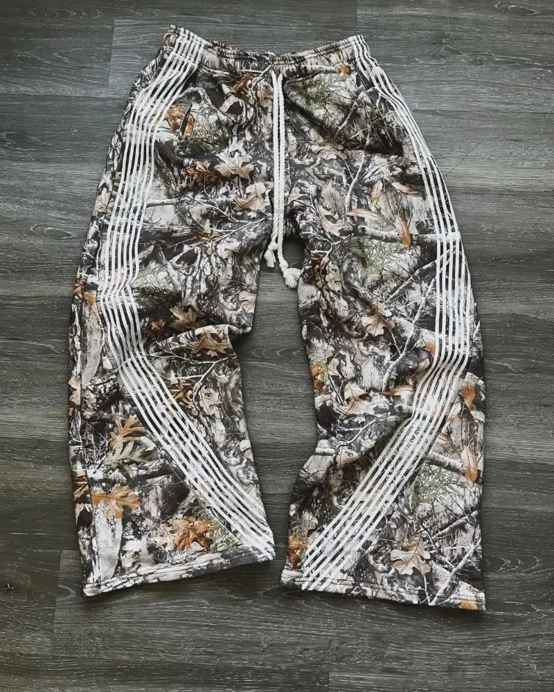 Y2K Retro Personalisierte Linie Camouflage Kleidung Modische und Vielseitige Gerade Wideleg Hosen Männer Harajuku Lose Casual Hosen