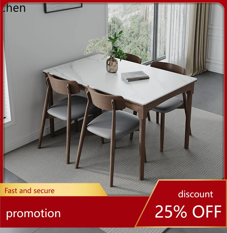 

HT folding dining table retractable modern simple small apartment household rectangular solid wood dining table and chairs
