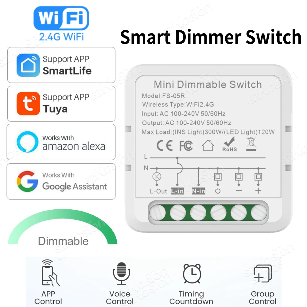 Tuya WiFi Smart Dimmer Switch Module 2-drożne sterowanie Ściemnialny Timer Smart Life App Bezprzewodowy pilot zdalnego sterowania Współpracuje z