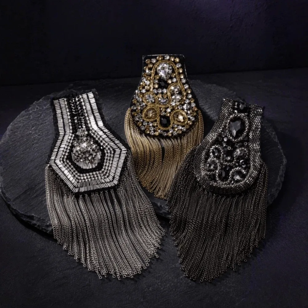 Alloy Tassel Epaulettes Decorative Rhinestone Shoulder Board Reinforced Stitching Lightweight Shoulder Mark Choir Performance