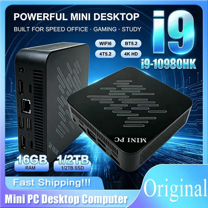 Windows 11 New Mini PC Intel Core I9-10980HK Small Pocket Computer Portable 16GB RAM 1TB SSD WiFi 6 BT5.2 Gaming Desktop PC