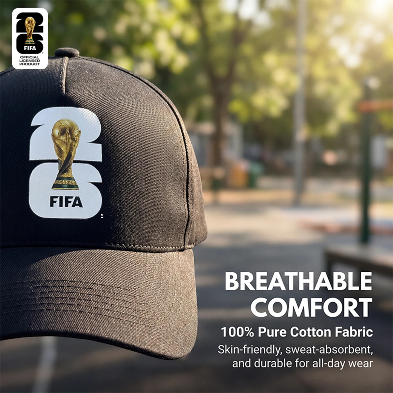Casquette de baseball plate FIFA Coupe du Monde 2026 Officiellement Licenciée Respirante et Ajustable pour les Fans de Football – Protection Solaire