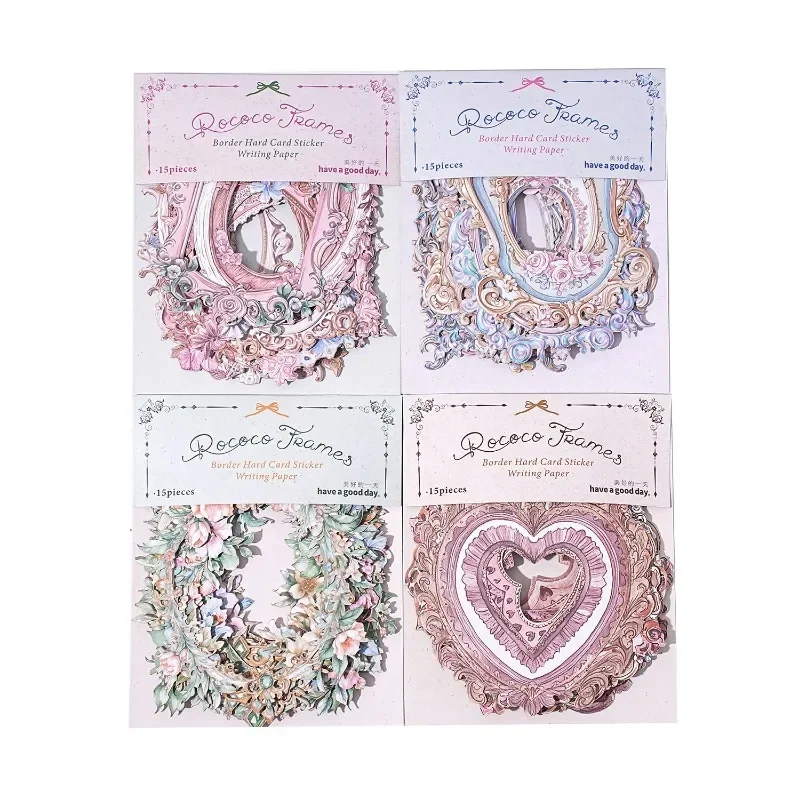 15Pcs Hard Stickers Card Green Vine Brown Green Daily Flowers Rococo Frame Border Decorative Background Scrapbook 135*100mm