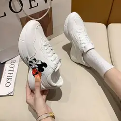 2024 New Style real Daddy Shoes Women Ins Trendy Mickey mouse Versatile Height Shoes Strawberry Mickey Mouse White Shoes Women