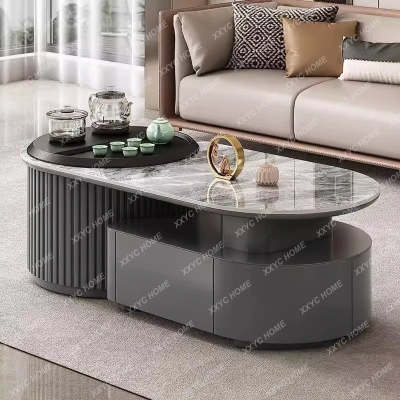 46Modern light luxury rock slab fire stone kung fu tea tea table integrated multi-function