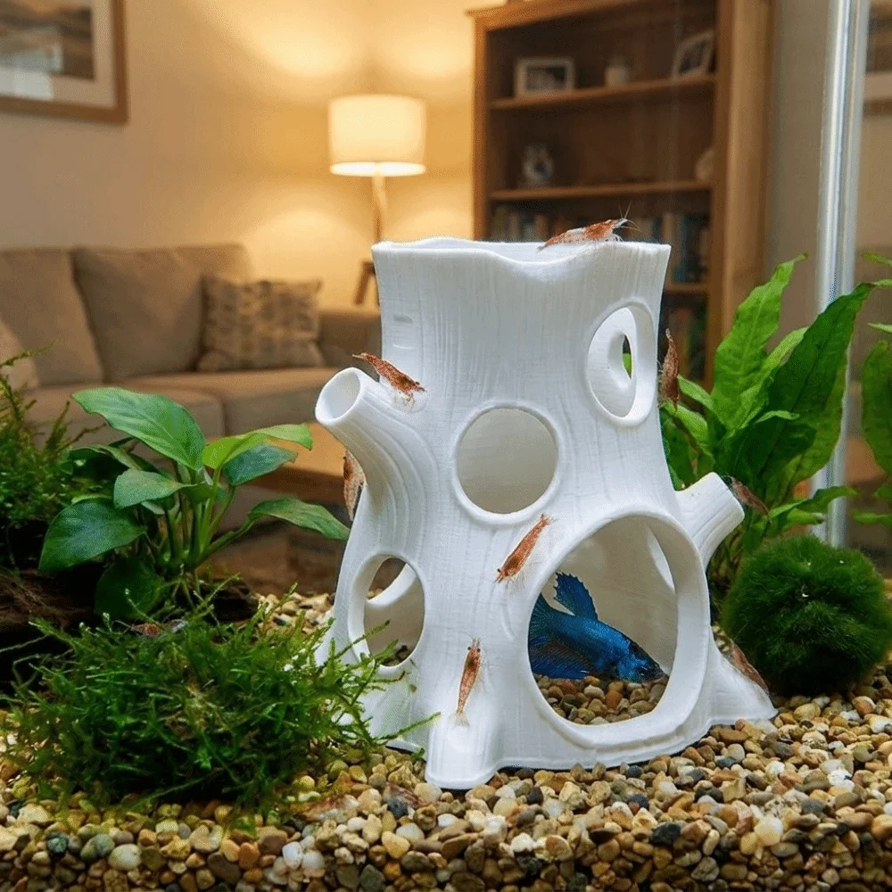 Hollow Shrimp Breeding Cave Multi-Hole Realistic Tree Stump Fish Hideouts House Non-Toxic Plastic Aquarium Ornament Fish Tank
