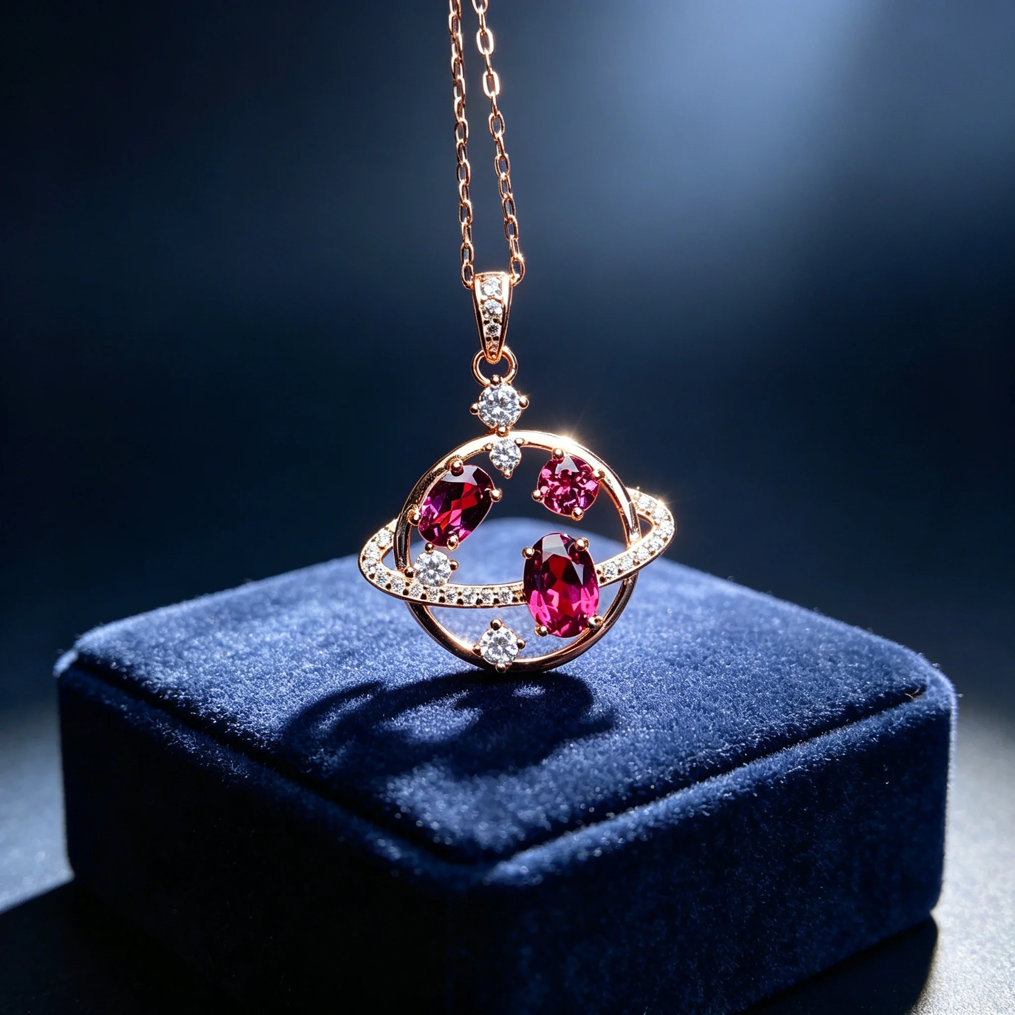 FS 5*7mm Natural Garnet S925 Sterling Silver Planet Modeling Pendant Necklace Fine Fashion Weddings Jewelry for Women\'s