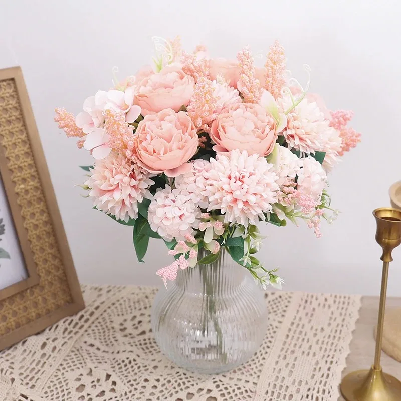 Artificial Flowers Pink Silk Bride Bouquets Peony Wedding Supplies Home Room Garden Decoration Fake Floral Valentine\'s Day Gifts