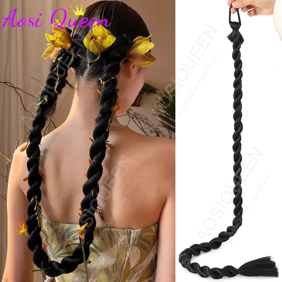 

AOSIQUEEN 42-дюймовые черные эластичные плетеные накладные пряди для волос, синтетические волосы, мягкие и естественные на вид, для женщин, для ежедневного использования