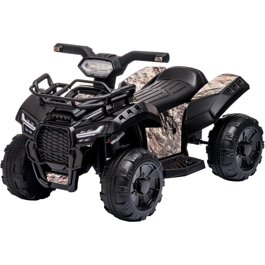 ATV para niños pequeños con batería de 6 V, 4 ruedas con luz musical, velocidad máxima de 1,2 mph, ATV de 4 ruedas para niños pequeños de 1,5 a 3 años, color negro