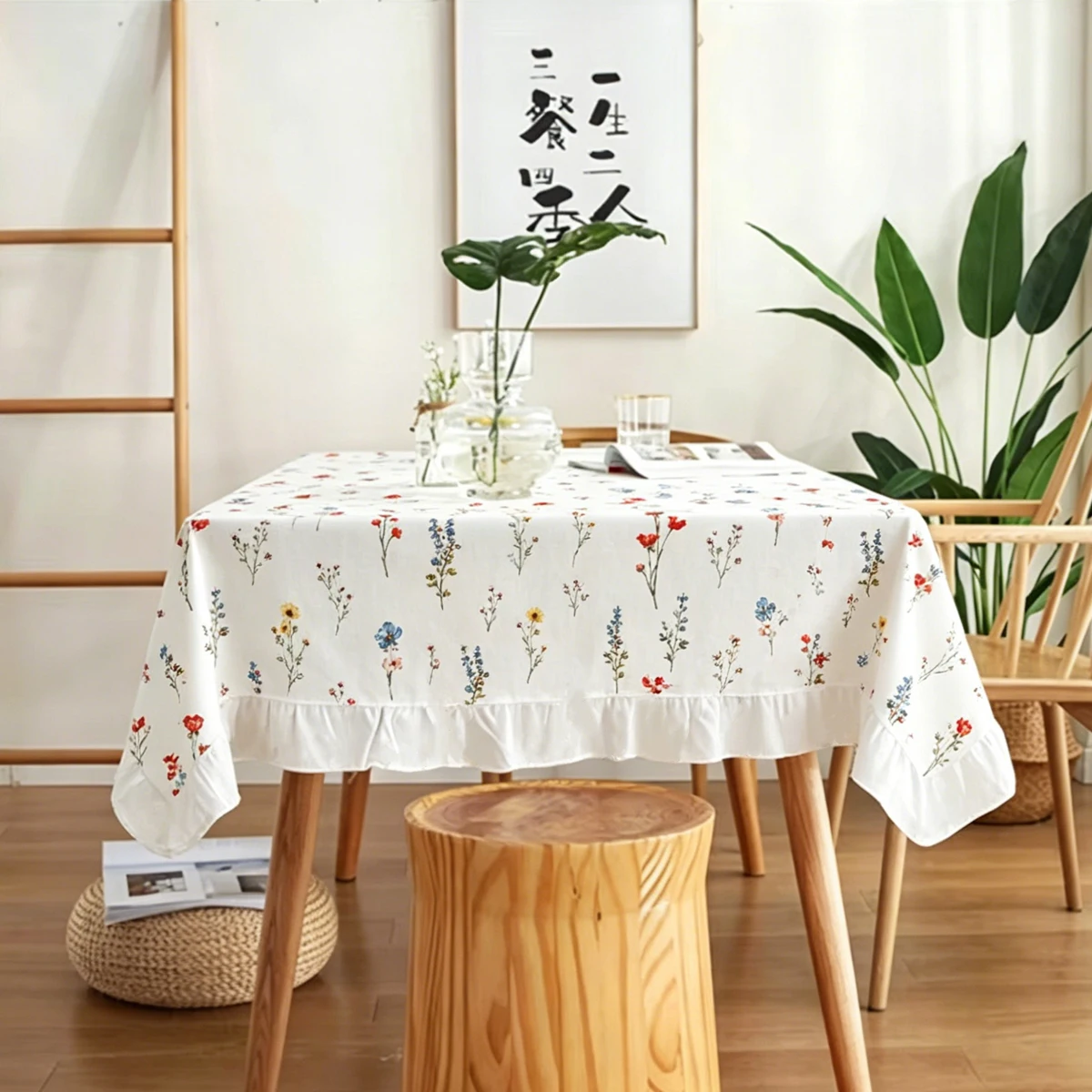 Floral Printed Rectangular Ruffled Tablecloth, Suitable for Decorating Festivals, Gatherings, And Parties