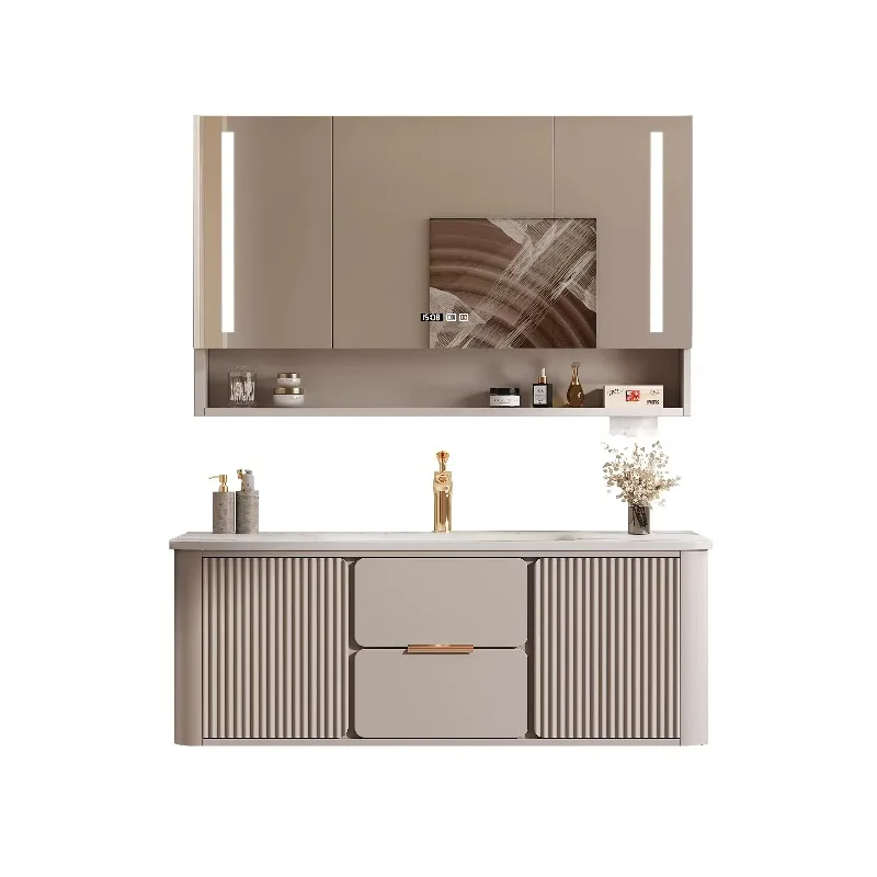 Slate hot bending integrated basin bathroom cabinet combination oak paint washbasin cream style bathroom washbasin cabinet