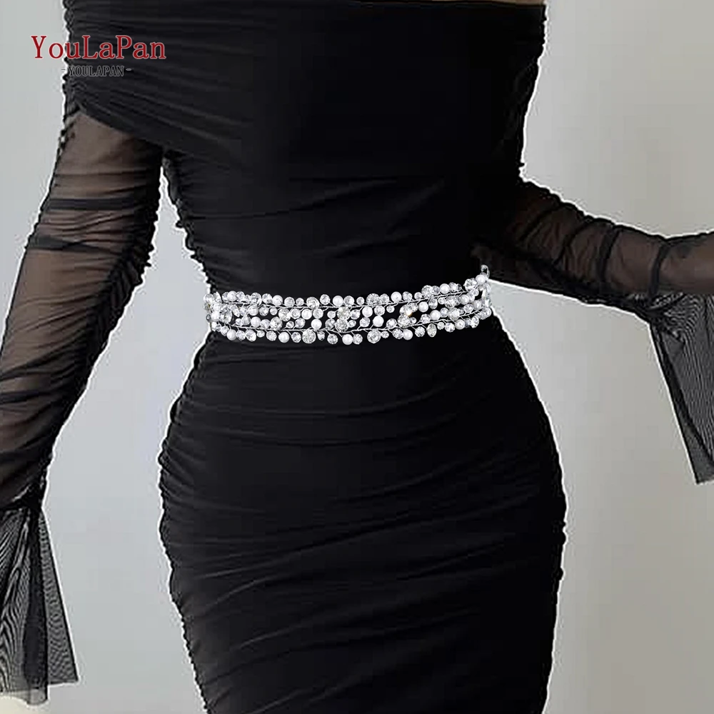 YouLaPan Artificial Pearl Embellishment Belt Waist Accessories Bride Wedding Dress Crystal Waist Chain Rhinestone Belt SH833