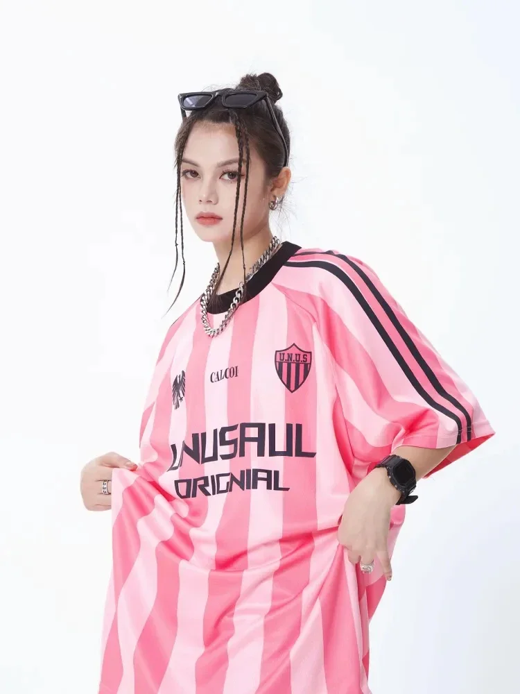 T-shirt y2k Top women Oversized t-shirts short sleeves stripe pink American crop top racing car tee shirt Woman clothing