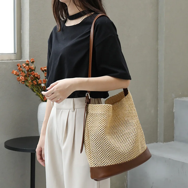 

Lady Leisure Splicing Independent Inner Package Shoulder Bag Female Vacation Beach Grass Woven Handbag Women Woven Crossbody Bag