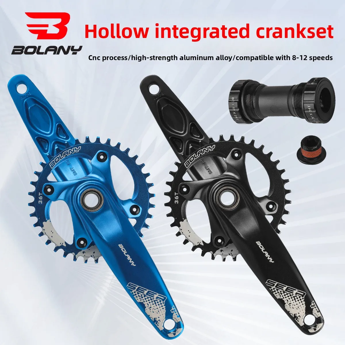 

Bolany Hollow Integrated Crank MTB Cranks - 36T MTB Single Chainring Narrow-Wide MTB Monoplate Cranks 8-12 Speed Crankset