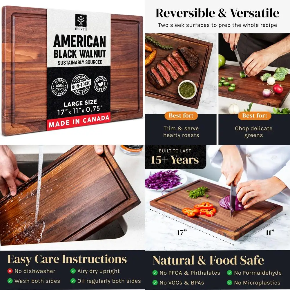 

Двусторонняя разделочная доска из орехового дерева с пазом для сока, 17x11x0,75, сервировочный поднос для посуды, сделано в Канаде