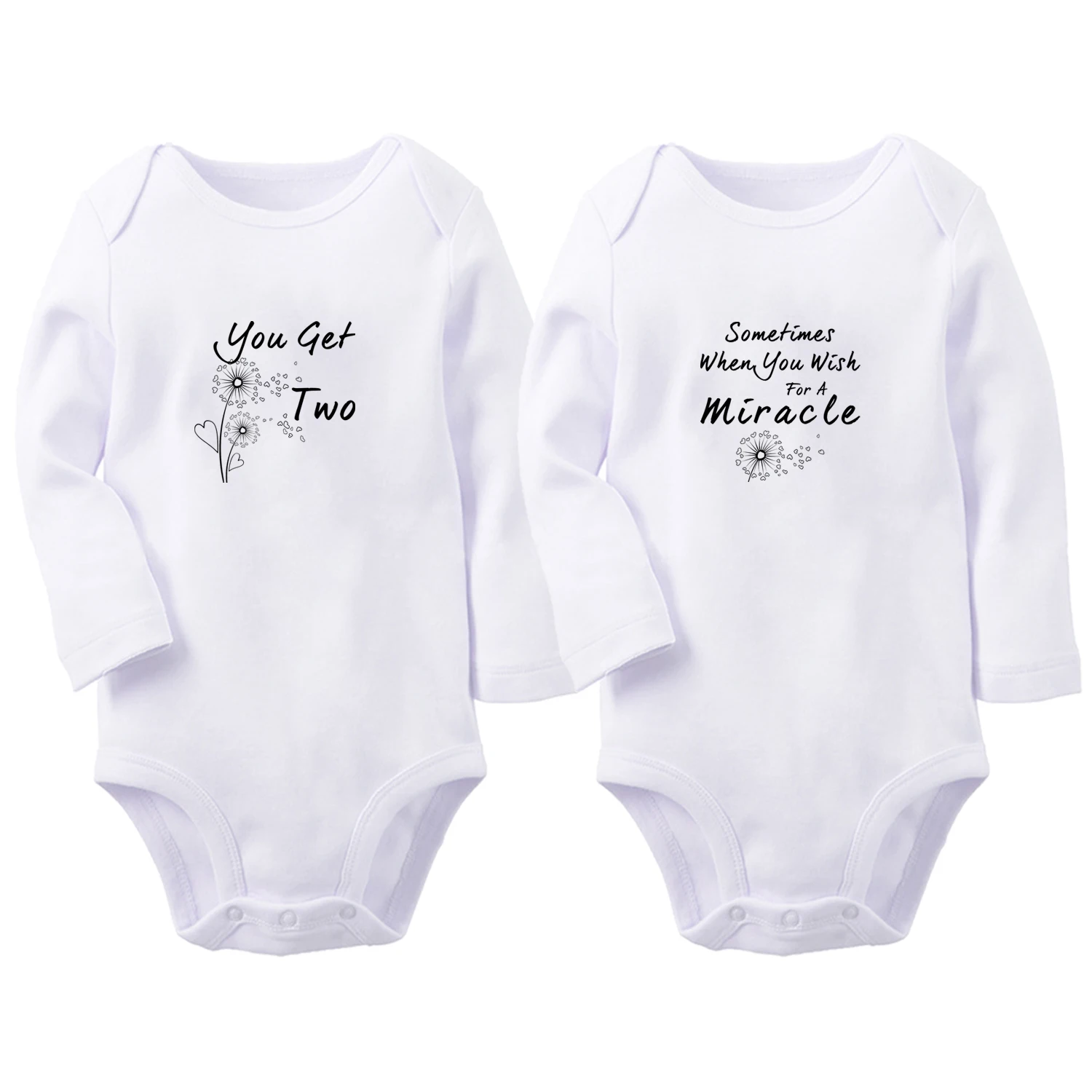 Sometimes When You Wish For A Miracle You Get Two Fun twins Baby Bodysuit Cute Boys Girls Rompers Infant Long Sleeves Jumpsuit