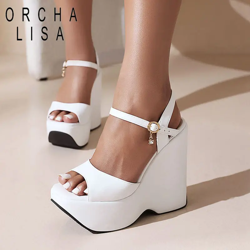 

ASILETO Ladies Sandals Open Toe Ultrahigh Heels Wedges Platform Hill Buckle Strap Plus Size 41 42 Dating Fashion Female Shoes