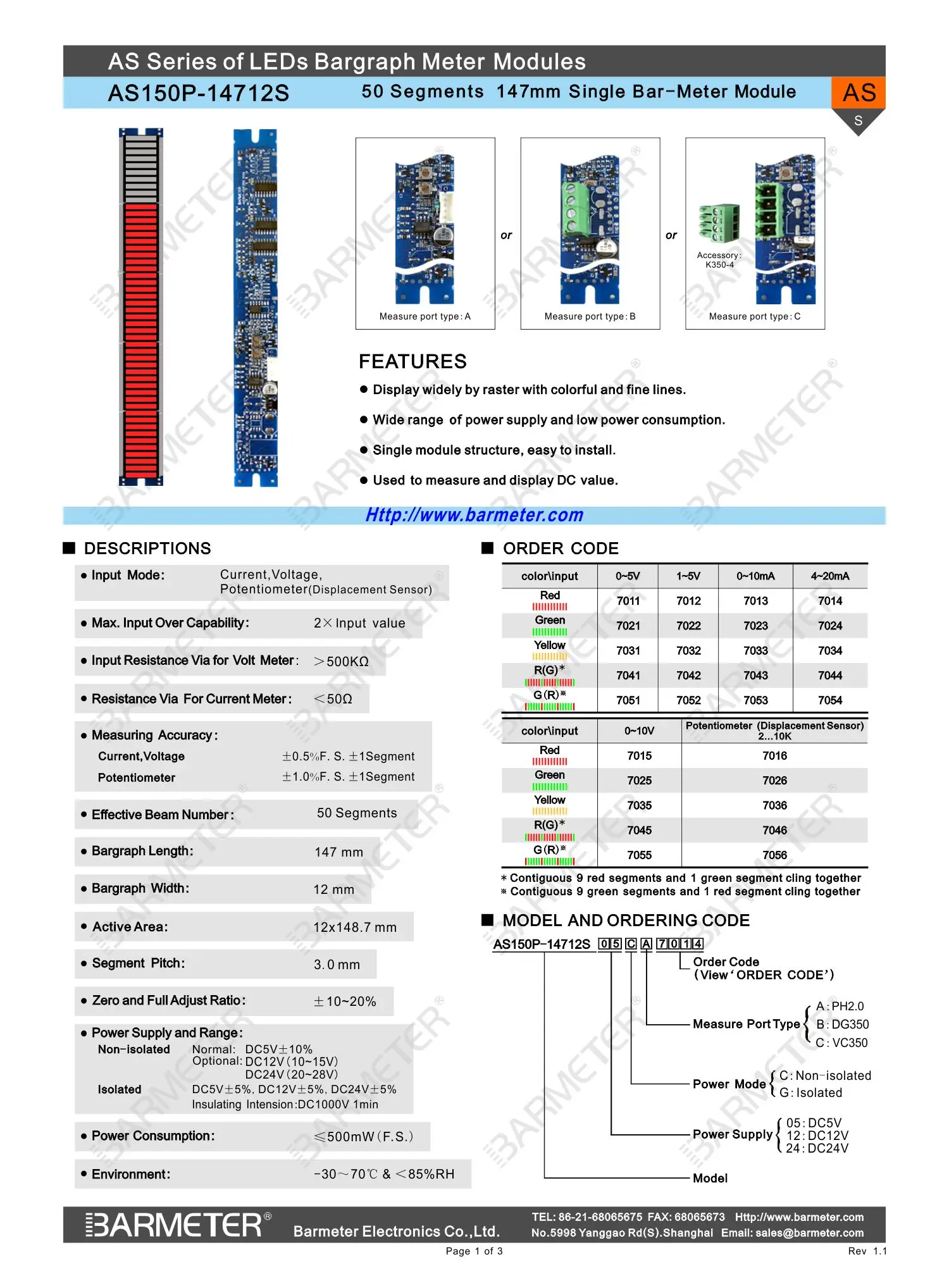 Módulo de pantalla de barógrafo LED 50seg, fuente de alimentación DC24V, entrada de 0-5V, Verde