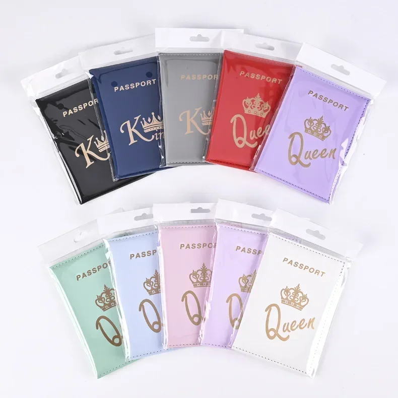 Fashion Crown Print PU Passport Cover Case Couple Passport Holder Flight Ticket Clip ID Holder Credit Card Holder Travel Wallet