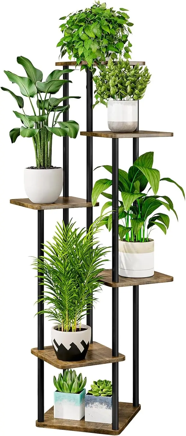 

6-Tier Indoor Metal Plant Stand Corner Shelf for Multiple Plants, Black - Patio Garden Living Room Balcony Bedroom