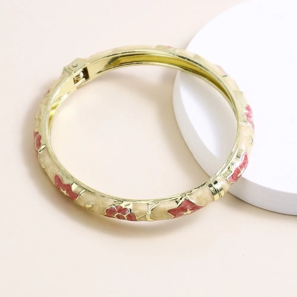 Zinc Alloy Enamel Bracelet Exquisite Retro Enamel Dropped Glaze Bangle Closed End Design National Style Oil Drop Bracelet Women