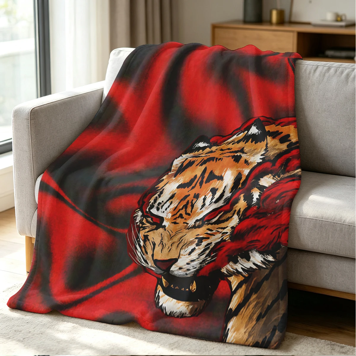 Fiery Tiger Blanket Soft Cozy Throw for Sofa Bed Festive Holiday Decor Gift for Kids and Adults,Lightweight and Warm