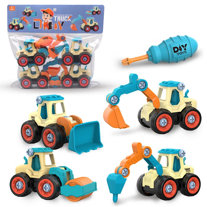 4PCS Children Assembly Engineer Car Assembly DIY Engineering Car Toy Set Baby Early Education Puzzle Toy Exercise Hands Ability