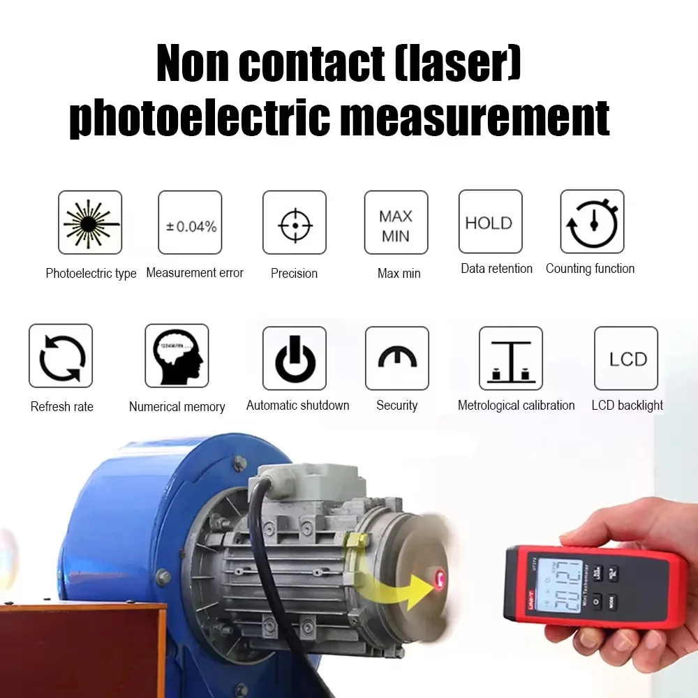 UNI-T UT373 Mini contagiri laser digitale senza contatto universale 99999 giri/min misuratore sensore di velocità di rotazione contagiri retroilluminazione LCD
