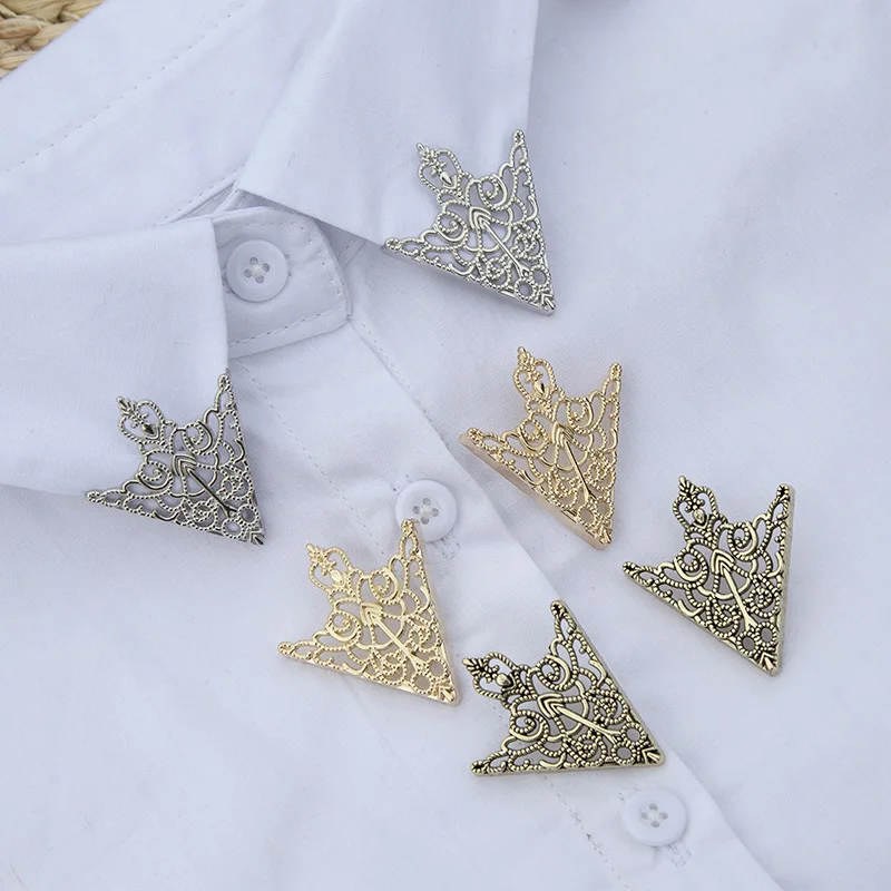 Vintage Triangle Shirt Collar Pin Collar Brooch Women Brooch Hollow Out Metal Brooch Clothes Decorative Cute Jewelry Accessories