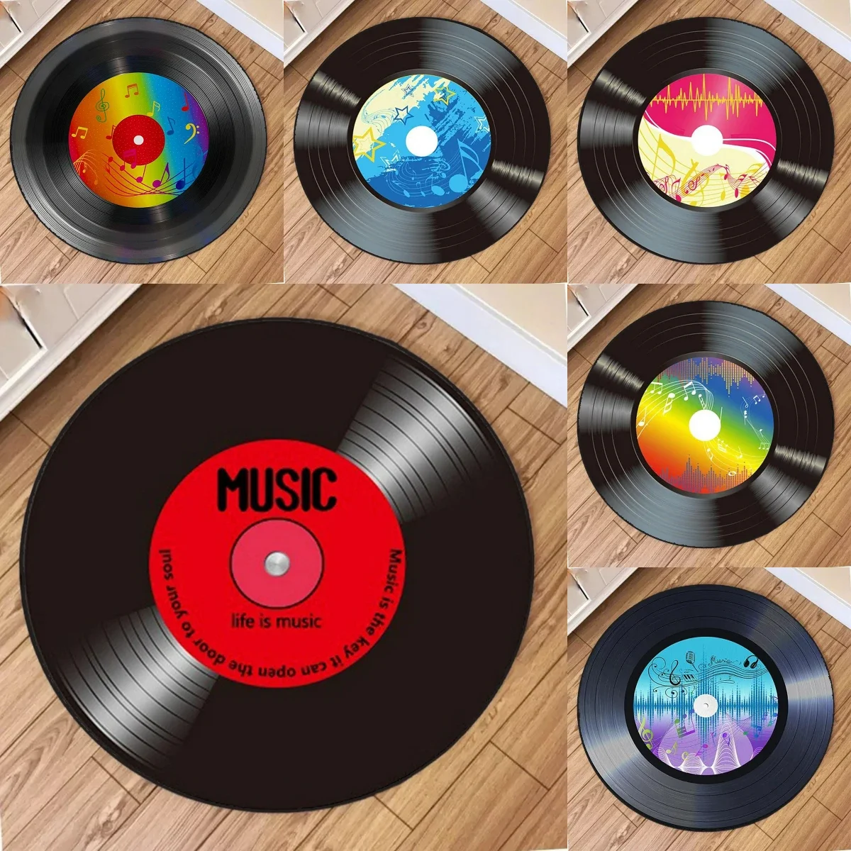Etro Music Album Design Circle Carpet Non Slip Rug for Chair Floor Mat Under Coffee Table Living Space Decor Doormat Gift