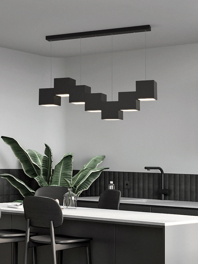 Nordic Black and White Minimalist Restaurant Decorative Lights Minimalist Bar Living Room Balcony Creative Box LED Chandelier