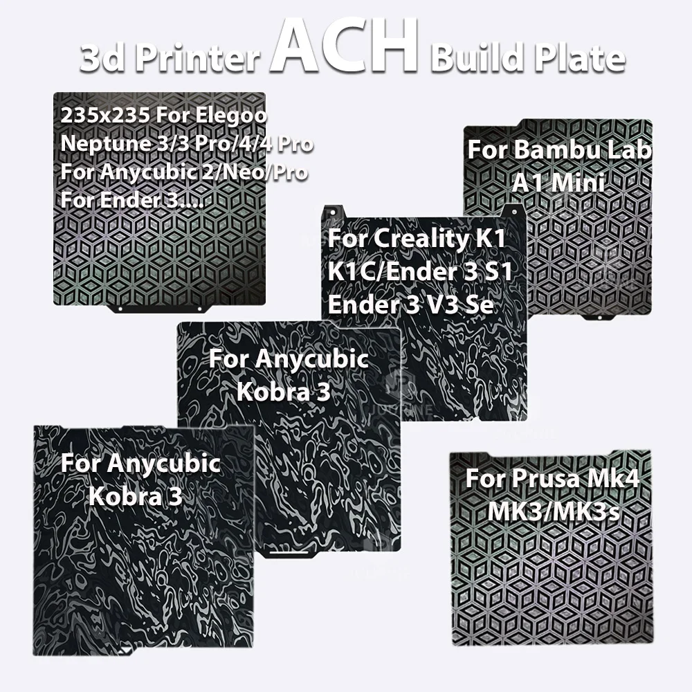 

НОВАЯ сборная пластина ACH 235x235 257x257 184x184 256x268 241 Замена листа Pei для Bambu Lab X1c P1s Elegoo Neptune 4 Pro Ender 5