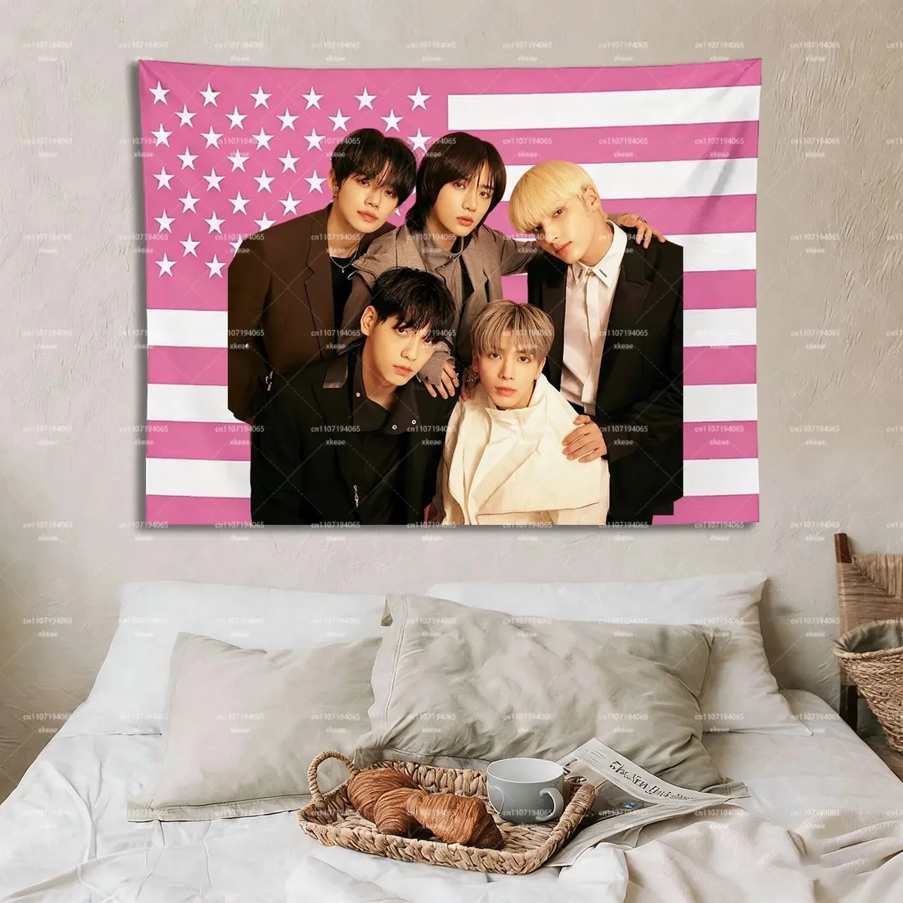 Tapiz Rosa VIKAMA TXT para Colgar en la Pared, con Foto del Grupo Idol de K-pop Tomorrow X Together, Merchandising para Fans, Decoración Estética para Dormitorio MOA