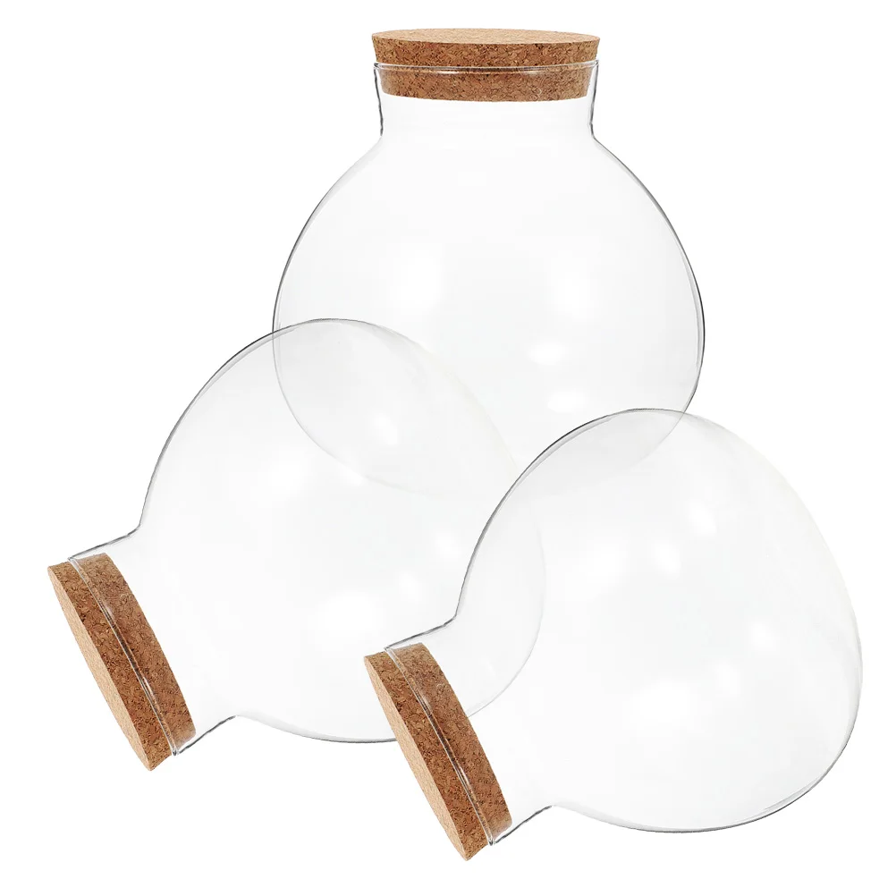 

3 Pcs Eco Bottle Landscape Glass Jar with Lids Planter Cork Clear Decorative Decorations Micro DIY