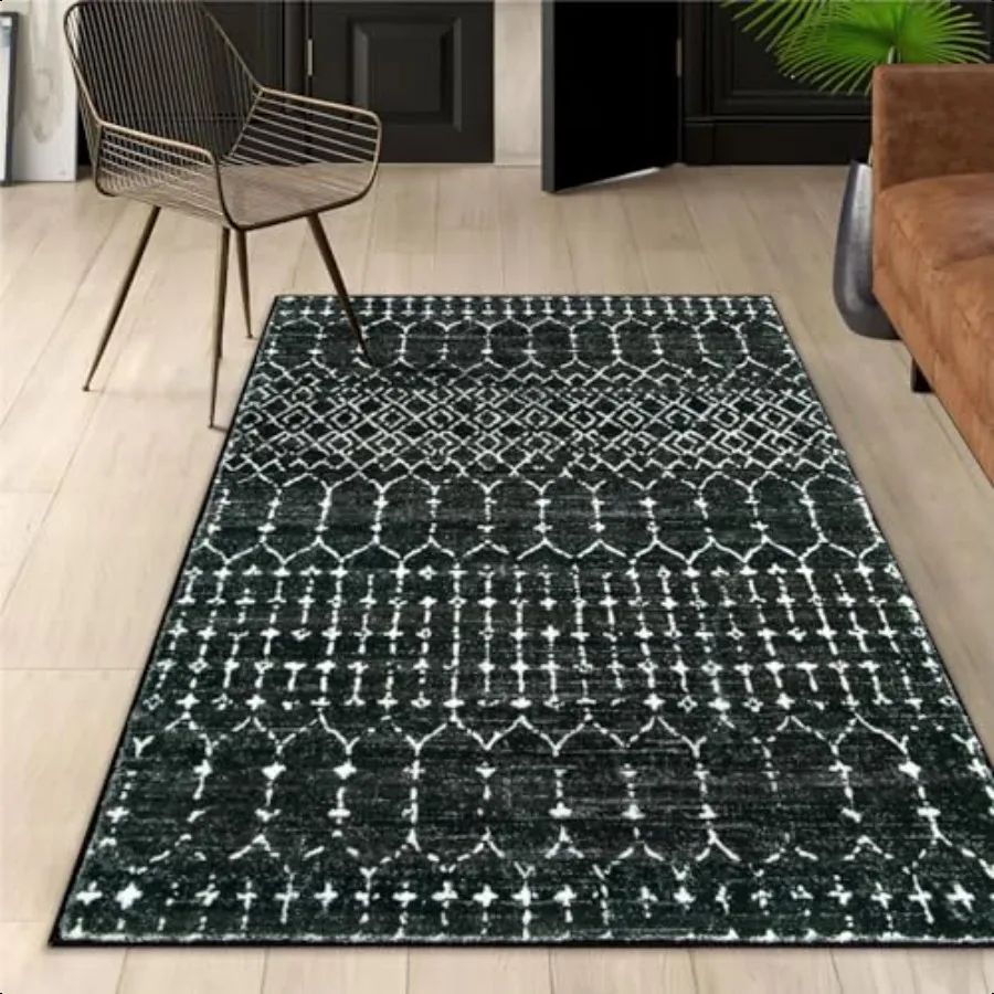 

Moroccan Black Area Rug for Living Room 3x5 NonSlip Washable Stain Resistant Large Kitchen Rugs Throw LowProfile Soft Bedroom C