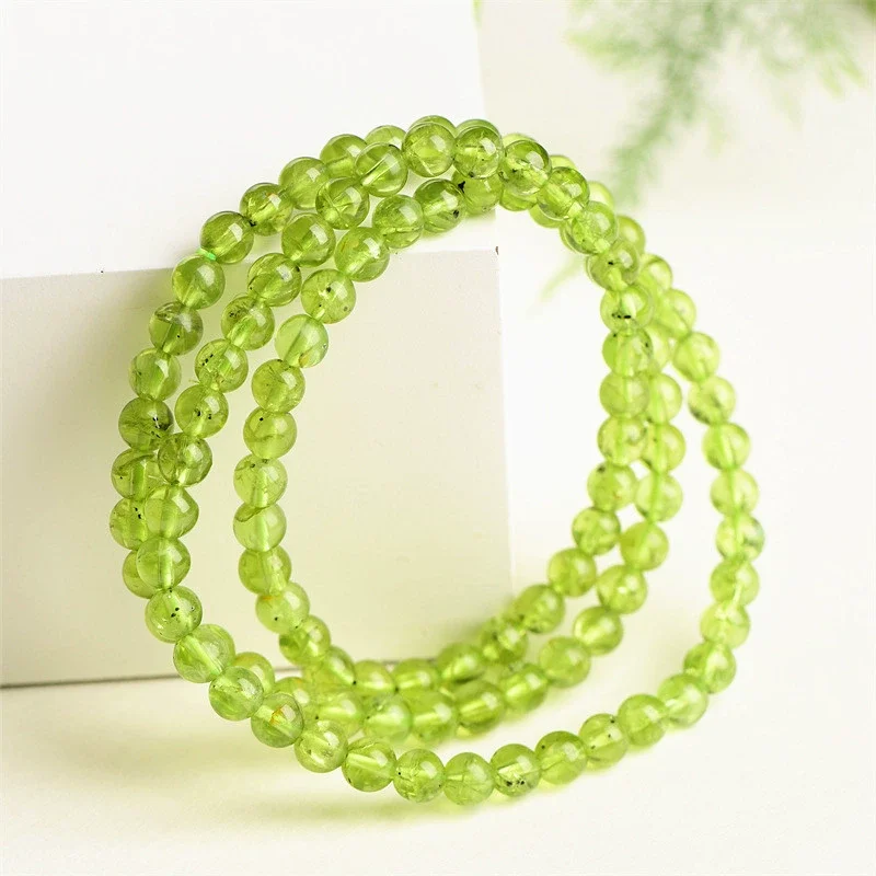 

Natural Peridot Gemstone Clear 3 Laps Round Beads Bracelet Women Men 4.5mm Stretch Green Olivine Gems Stone AAAAA