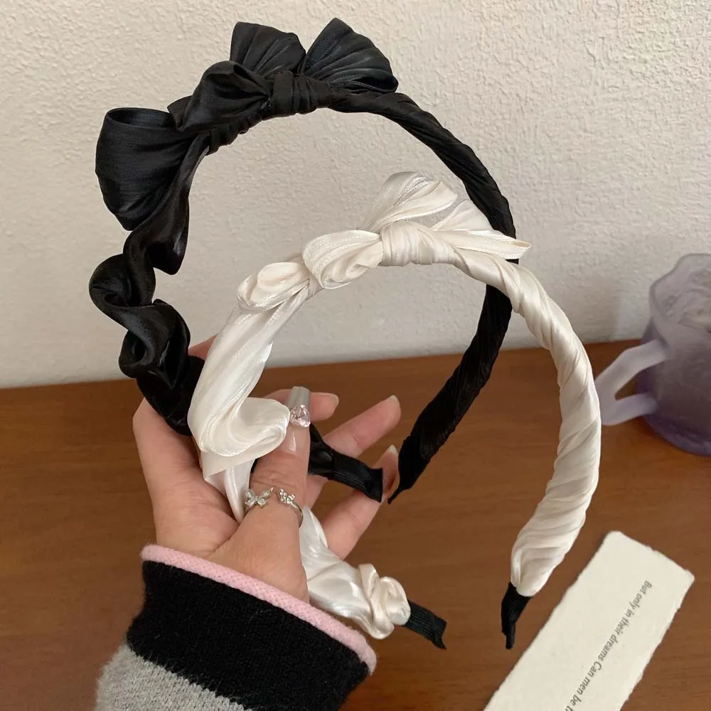 Bowknot Satin Bow Headband Headdress Wash Face Head Hoop Bowknot Hair Hoop Hair Accessories Black Satin Bow Hairband Streetwear