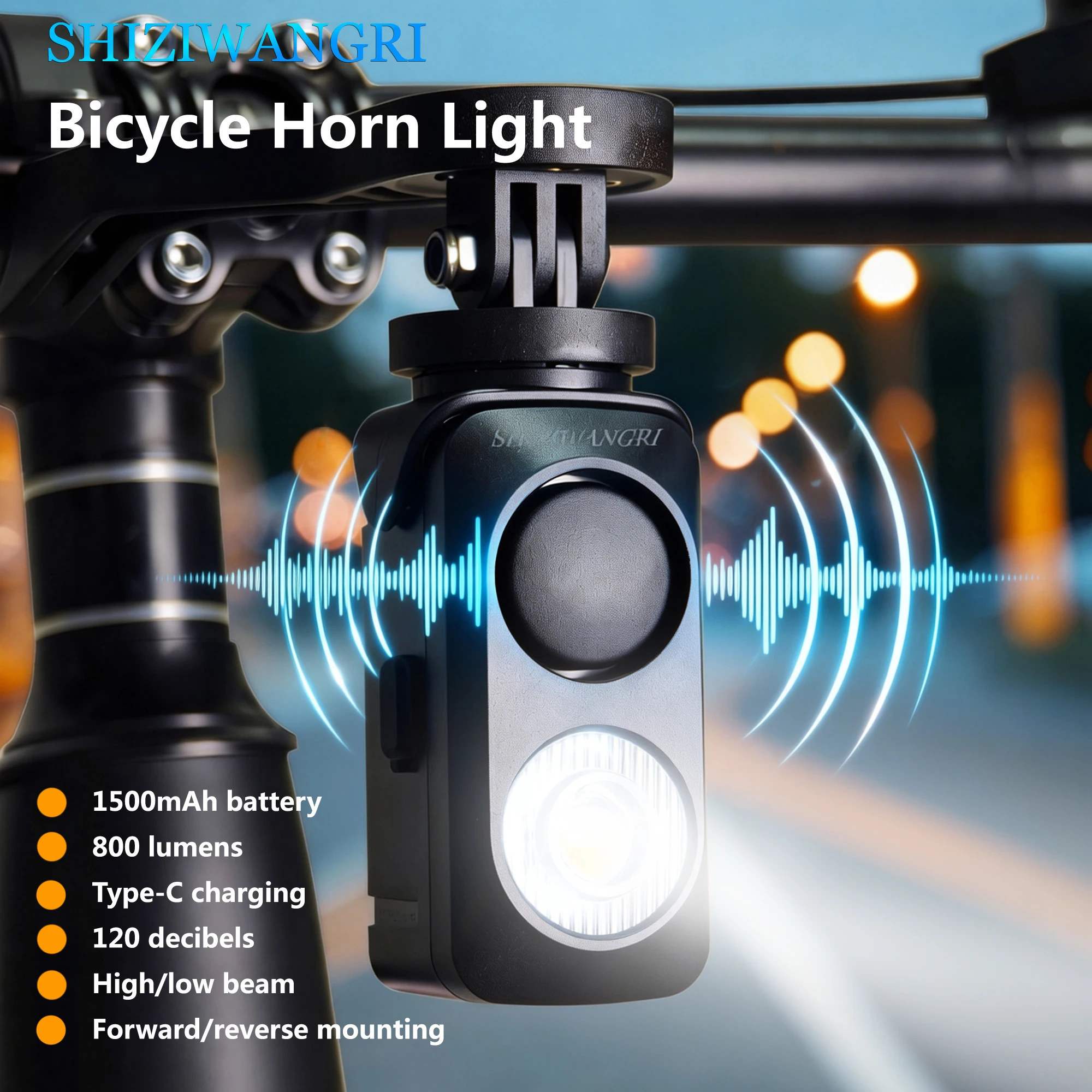 SHIZIWANGRI Bicycle Light Horn Rechargeable Power Display MTB Mountain Road Bike Front Lamp 120dB Horn Flashlight Bicycle Lights