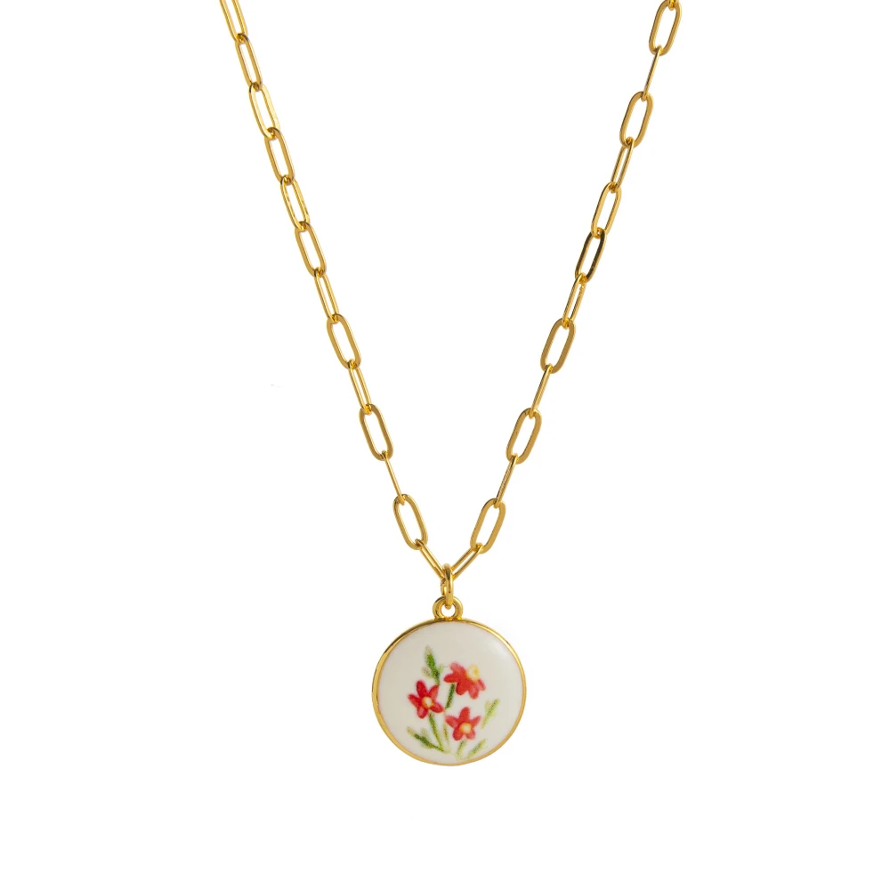 سلسلة نباتات طازجة متخصصة ثلاثة زهور صغيرة حمراء DIY قلادة قلادة للنساء مجوهرات #4