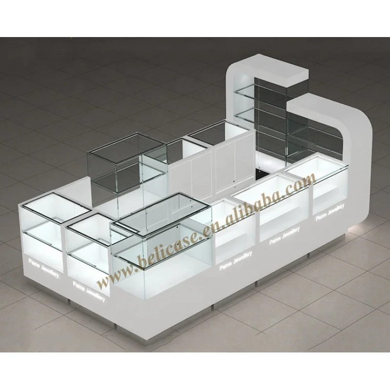 

Custom, High-end Mall Kiosk Design Wooden Glass Jewelry Display Cabinet Luxury Jewelry Kiosk for Mall