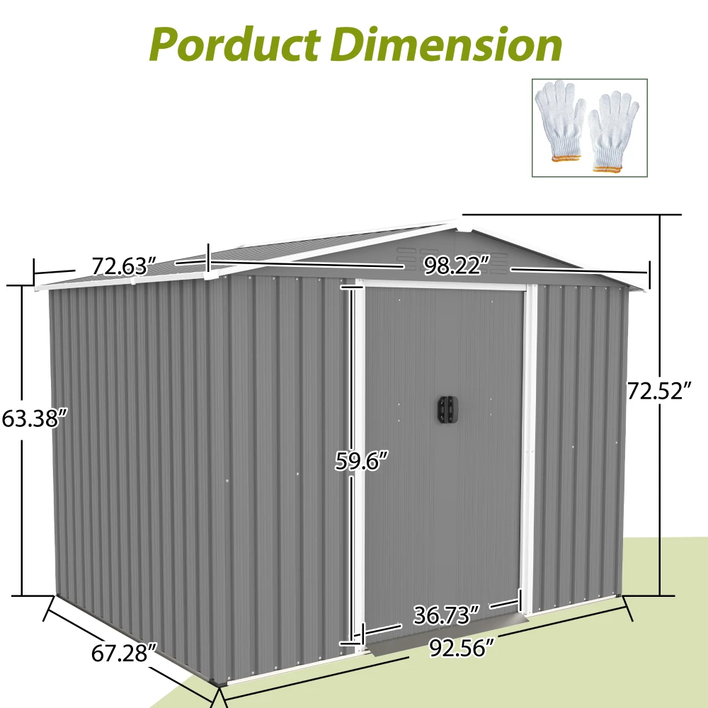 8x6 FT Outdoor Tool Storage Shed with Metal Foundation & Lockable Doors,  All Weather Metal Sheds for Garden, Patio, Backyard