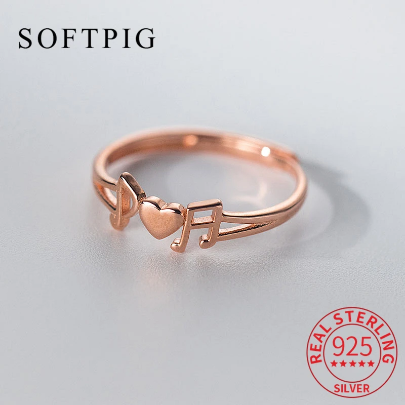 SOFTPIG Real 925 Sterling Silver Musical Note Adjustable Ring For Women Trendy Fine Jewelry Minimalist Accessories