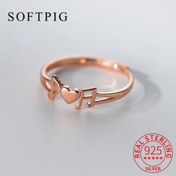 SOFTPIG Real 925 Sterling Silver Musical Note Adjustable Ring For Women Trendy Fine Jewelry Minimalist Accessories